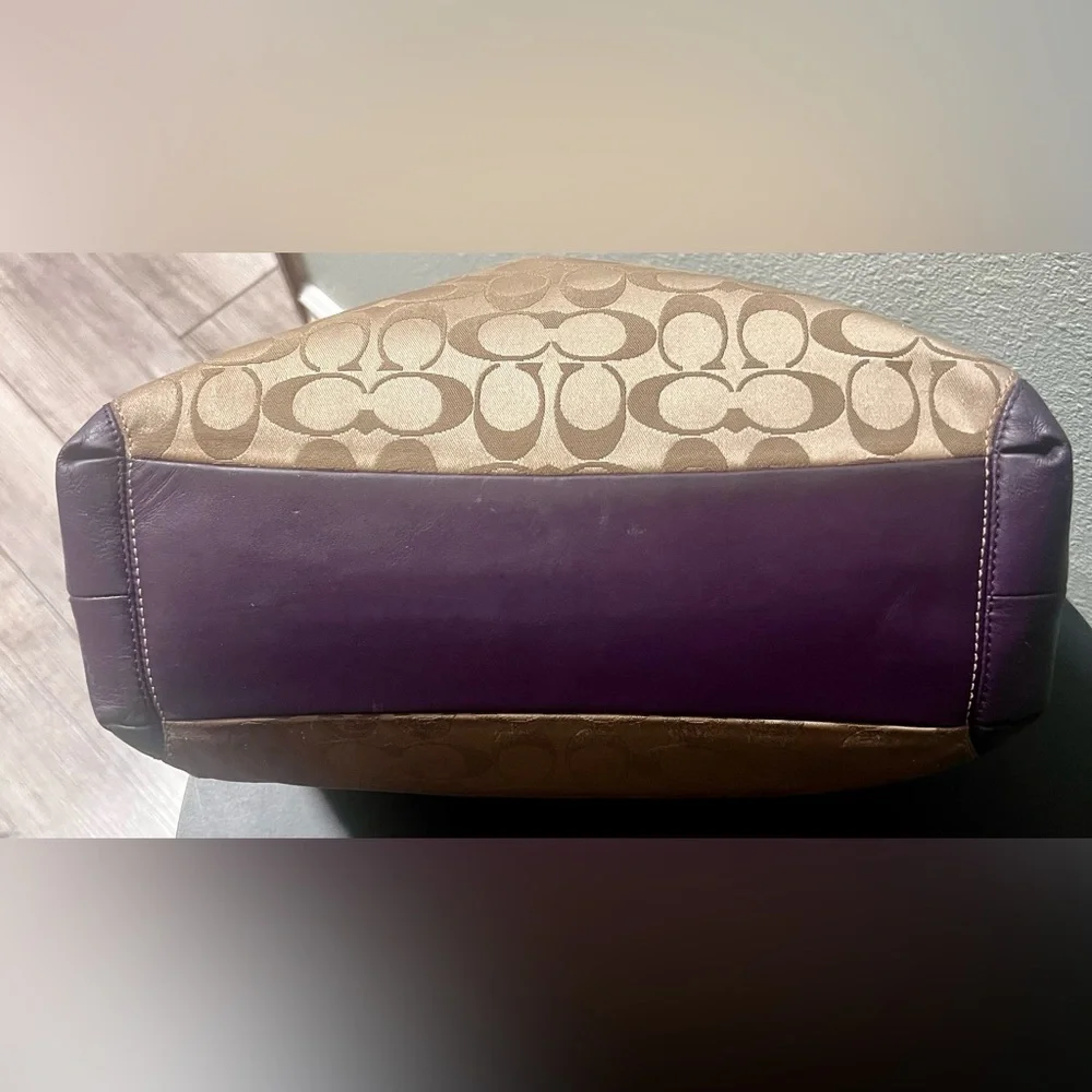 Genuine Coach Signature Madison Phoebe Gold and Purple Hobo Bag Purse Leather